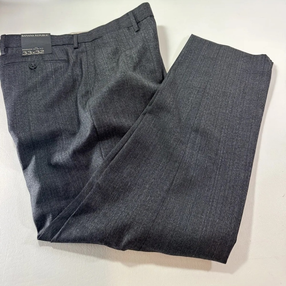 BANANA REPUBLIC Modern Slim Fit 100% Wool Charcoal Dress Pants 34x31 Altered Men
